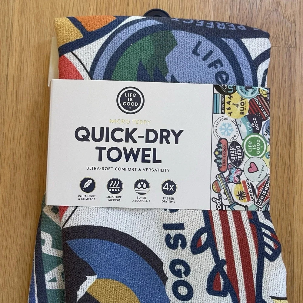 Life Is Good Quick Dry Micro Terry Towel 72.5 X 30 Inch New In Packaging